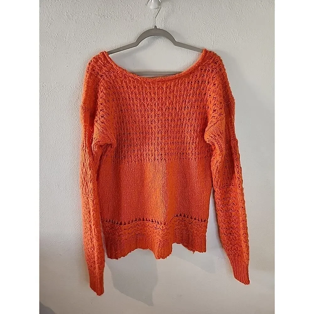 FREE PEOPLE ORANGE Crashing Waves Pullover Chunky Knit Oversize Sweater Size S